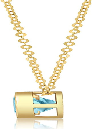 14K White or Yellow Gold round Pendant Necklace for Women with 7 Mm Gemstone Birthstone on 18 Inch Cable Chain Spring Ring Clasp Bezel Set