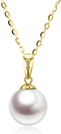14K Gold Pearl Necklaces for Women with 18K Gold Pendant (Freshwater Cultured Pearl), Real Gold Present for Her, Jewelry Gifts for Mother Wife Girlfriend, 16"-18"