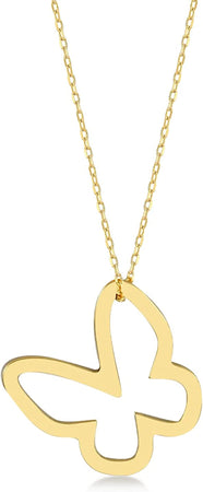 14K Real Gold Butterfly Necklace for Women | 14K Gold Wings Necklaces | Butterfly with Diamond, Blue, Open Butterfly Pendant Necklace | Delicate Animal Jewelry | Gifts for Mom, 18"