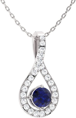 Natural and Certified Gemstone and Diamond Drop Petite Necklace in 14K White Gold | Pendant with Chain