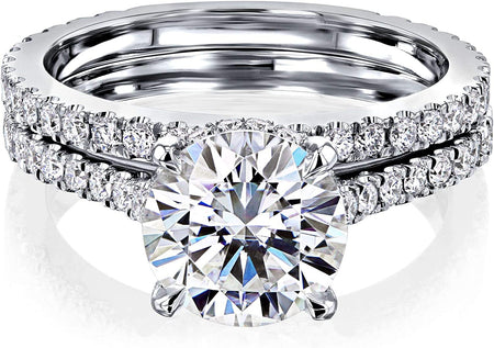 2Ct round Moissanite Fancy Hidden Halo Set