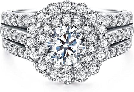 1.5 Carat (Ctw) D-VVS1 Moissanite Engagement Rings for Women Platinum Plated Silver Rings Moissanite Rings