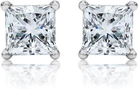 1 Carat Solitaire Diamond Stud Earrings Princess Cut 4 Prong Screw Back (I-J Color, VS1-VS2 Clarity)