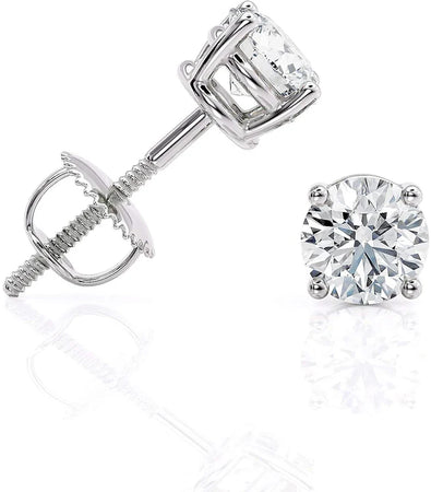 1 Carat Solitaire Diamond Stud Earrings round Brilliant Shape 4 Prong Screw Back (J-K Color, VS2-SI1 Clarity)