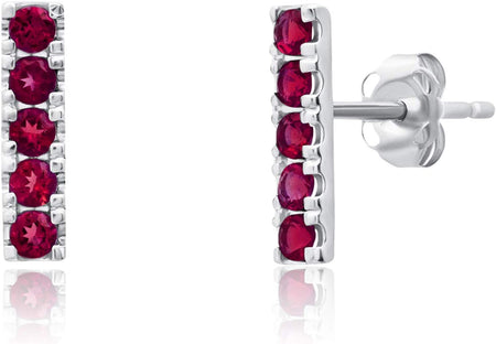 14K Yellow or White Gold Small Gemstone Bar Stud Earrings for Women with Push Backs and Birthstones by