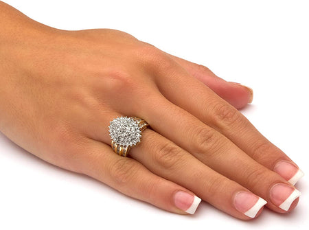 10K Yellow Gold round Genuine Diamond Marquise Shaped Cluster Ring (3/8 Cttw, I Color, I3 Clarity) Sizes 7-10