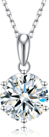 3CT Moissanite Pendant Necklace 18K White Gold Plated Silver D Color Ideal Cut Diamond Necklace for Women with Certificate of Authenticity