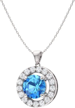 Natural and Certified Gemstone and Diamond Halo Petite Necklace in 14K White Gold | 0.61 Carat Pendant with Chain