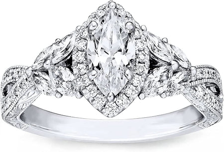 1-3/8 Carat (Ctw) Moissanite Engagement Rings for Women Platinum Plated Silver Rings