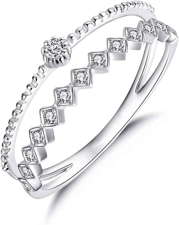 Moissanite Ring D Color Double Layer Rings for Women Multi Diamond Stones Sterling Silver Retro Wedding Vintage Promise Engagement Rings Anniversary Jewelry Gifts for Women Wife Her