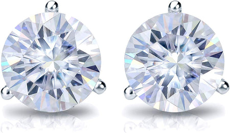 1 to 7 Carat Moissanite round Stud Earrings in Platinum (G-H, TGW) 3-Prong Martini Push Back by