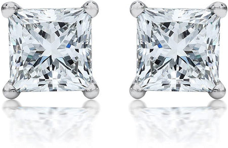 1.2 Carat Solitaire Diamond Stud Earrings Princess Cut 4 Prong Push Back (I-J Color, VS1-VS2 Clarity)