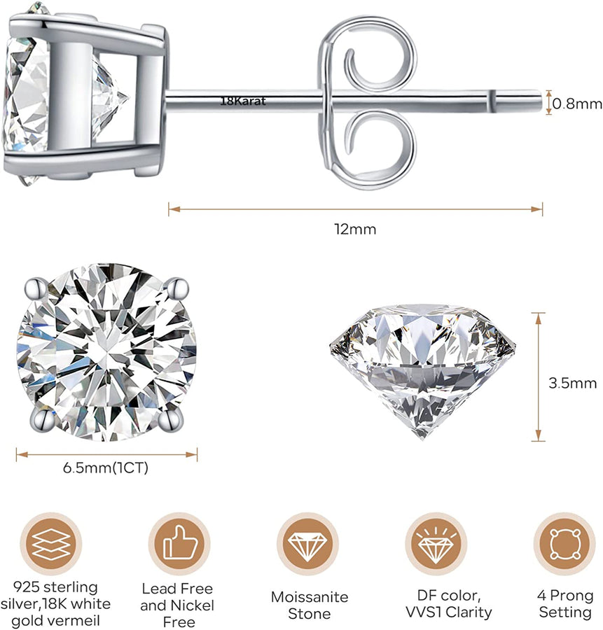 Certified Moissanite Stud Earrings Diamond Earrings 925 Sterling Silver Gift for Women Wife Girlfriend Mom Daughter Sisters Men 18K Gold Earrings Gifts for Her on Birthday Anniversary Christmas New Year Valentines' Day Mother'S Day Wedding(1Ct, 2Ct) Certified Moissanite Stud Earrings Diamond Earrings 925 Sterling Silver Gift for Women Wife Girlfriend Mom Daughter Sisters Men 18K Gold Earrings Gifts for Her on Birthday Anniversary Christmas New Year Valentines' Day Mother'S Day Wedding(1Ct, 2Ct)