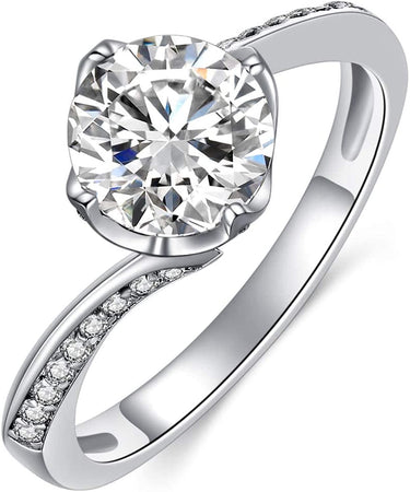 Twisted Rings for Women, 1 Carat Moissanite Diamond Rings Anniversary Sterling Silver Promise Rings Engagement Wedding Jewelry Gifts for Wife Her