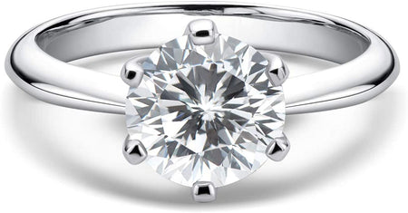 0.5-3 Carat Moissanite Ring, Platinum Plated Sterling Silver round Cut Solitaire Ring for Women, Engagement, Promise, Wedding
