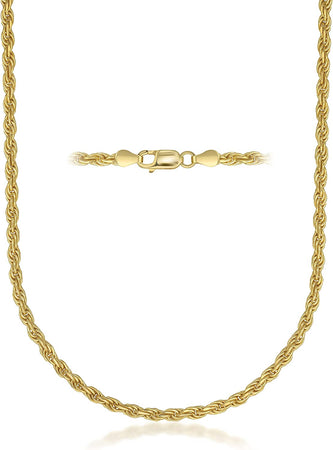 10K Gold 1.5MM, 2MM, 2.5MM, 3MM, 3.5MM, 4MM, 5MM, or 7MM Diamond Cut Rope Chain Necklace, Bracelet, Anklet Unisex Sizes 7"-30" - Yellow, White, or Rose