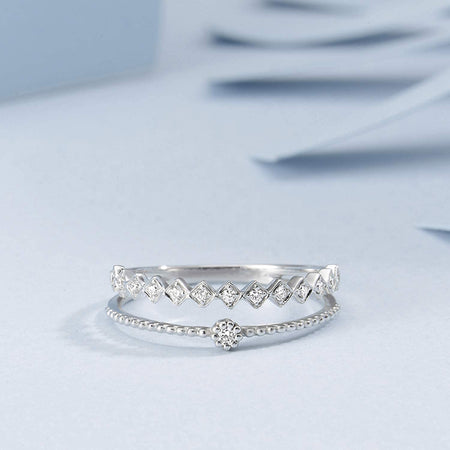 Moissanite Ring D Color Double Layer Rings for Women Multi Diamond Stones Sterling Silver Retro Wedding Vintage Promise Engagement Rings Anniversary Jewelry Gifts for Women Wife Her