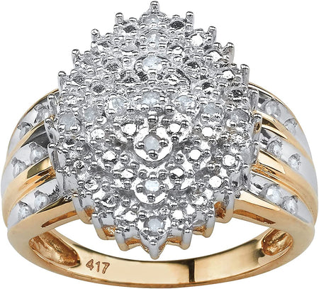 10K Yellow Gold round Genuine Diamond Marquise Shaped Cluster Ring (3/8 Cttw, I Color, I3 Clarity) Sizes 7-10