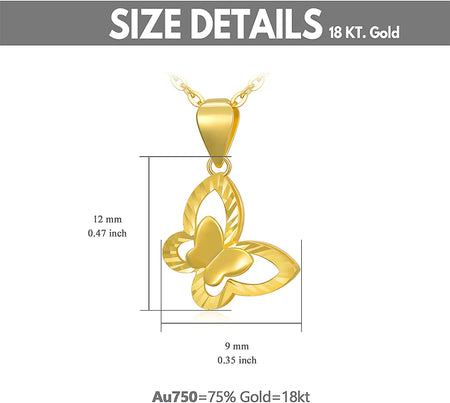 Solid 18K Gold Butterfly Necklace for Women, Real Gold Chain Butterfly Pendant Necklace Anniversary Birthday Jewelry Gifts for Her, 16-18 Inch