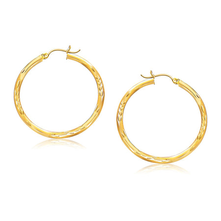 Fancy Diamond Cut Hoop Earrings - 14k Yellow Gold, (35mm Diameter)