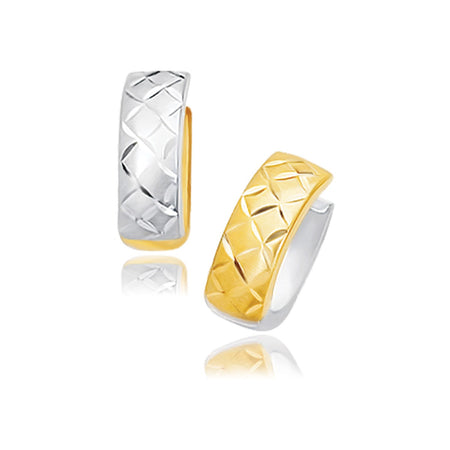 Reversible Quilted Hinged Hoop Huggie Earrings - 14k Two-Tone Gold