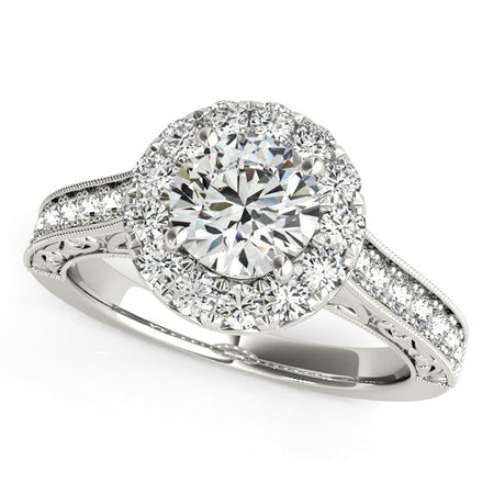 (1 5/8 cttw) Round Diamond Engagement Ring with Stylish Shank - 14k White Gold