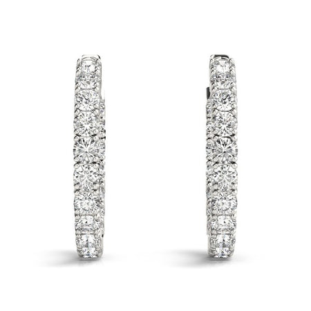 (3 1/2 cttw) Two Sided Prong Set Diamond Hoop Earrings - 14k White Gold
