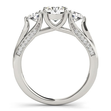 (1 3/4 cttw) 3 Stone Style Round Diamond Engagement Ring - 14k White Gold