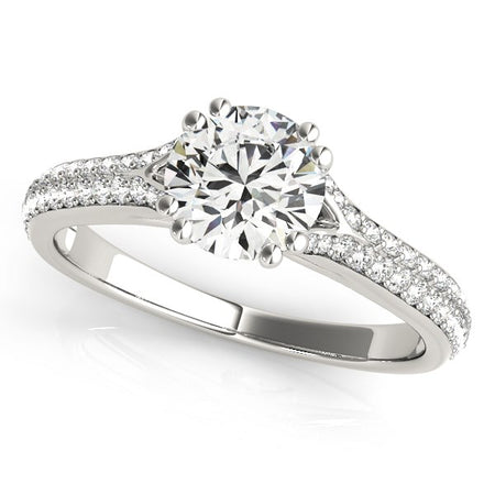 (1 1/8 cttw) Double Prong Multirow Band Diamond Engagement Ring - 14k White Gold
