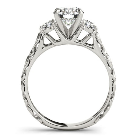 (1 3/4 cttw) Antique Design 3 Stone Diamond Engagement Ring - 14k White Gold