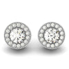 (3/4 cttw) Round Diamond Halo Milgrain Border Earrings - 14k White Gold
