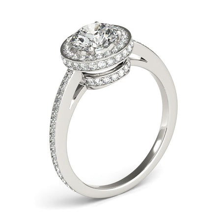 (1 1/2 cttw) Round Diamond Engagement Ring W/ Pave Set Halo -  14k White Gold