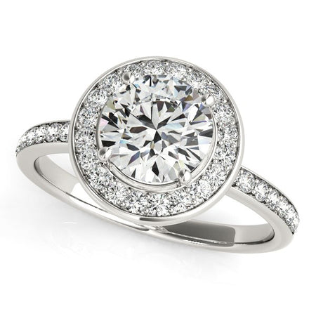 (1 1/2 cttw) Round Halo Diamond Engagement Ring - 14k White Gold