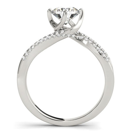 (1 1/8 cttw) Spiral Design Pronged Diamond Engagement Ring - 14k White Gold