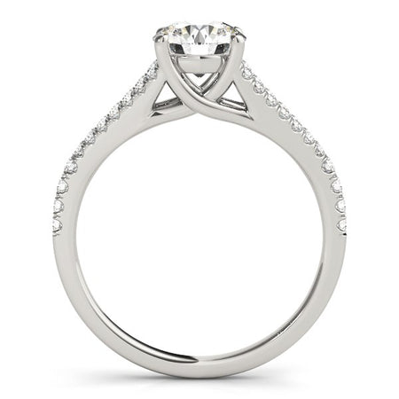 (1 1/8 cttw) Split Shank Round Pronged Diamond Engagement Ring - 14k White Gold