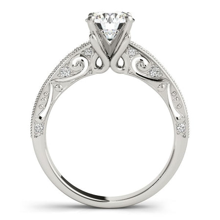 (1 1/8 cttw) Antique Pronged Round Diamond Engagement Ring - 14k White Gold