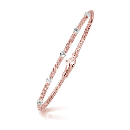 Diamond Accent Station Basket Weave Bracelet - 14k Two Tone Gold