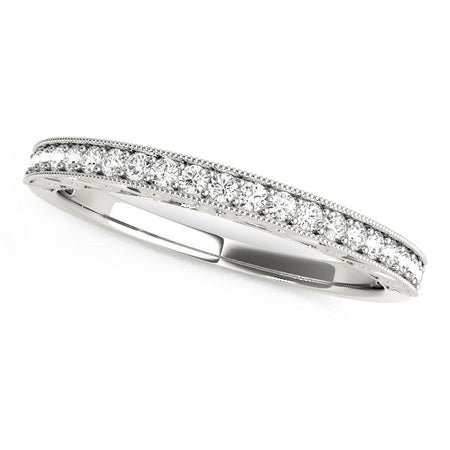 (1/6 cttw) Milgrain Bordered Round Diamond Wedding Band - 14k White Gold