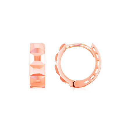 Square Motif Faceted Huggie Earrings - 14K Rose Gold