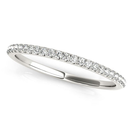 (1/8 cttw) Round Diamond Pave Set Wedding Band - 14k White Gold