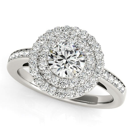(1 1/2 cttw) Round with Two-Row Halo Diamond Engagement Ring - 14k White Gold
