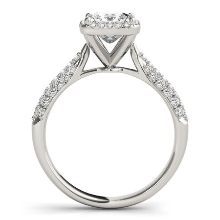 (1 1/3 cttw) Halo Pave Band Diamond Engagement Ring - 14k White Gold