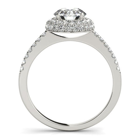 (1 1/2 cttw) Classic Round Diamond Pave Design Engagement Ring - 14k White Gold