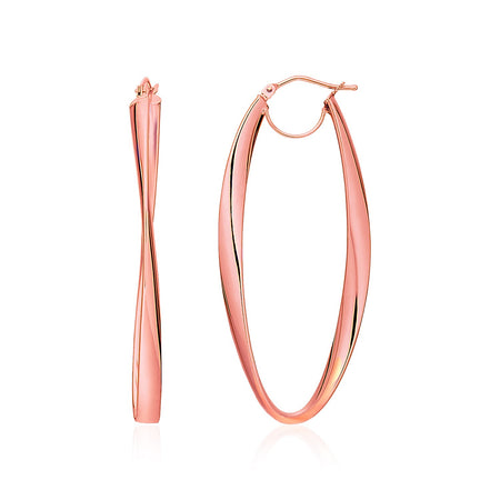 Twist Motif Oval Shape Hoop Earrings - 14k Rose Gold