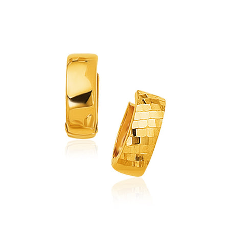 Textured and Polished Hoop Earrings - 14k Yellow Gold