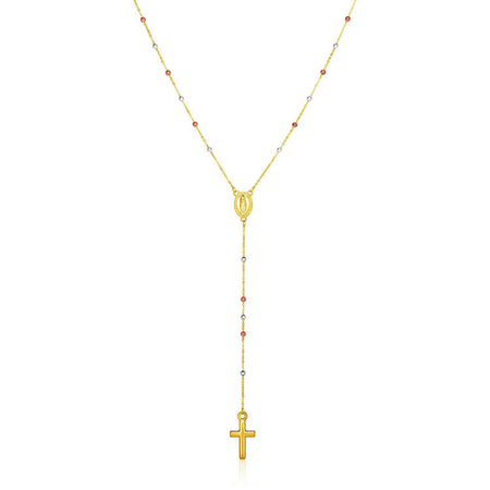 Lariat Rosary Necklace - 14k Tri Color Gold