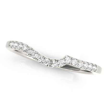 (1/6 cttw) Curved Style Pave Diamond Wedding Ring - 14k White Gold