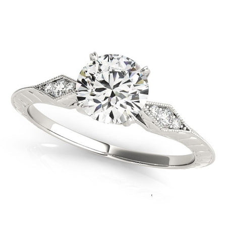 (1 1/8 cttw) Diamond Engagement Ring W/ Side Clusters - 14k White Gold