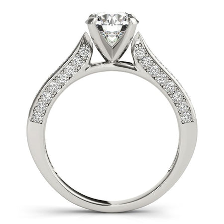 (1 1/2 cttw) Round Cathedral Diamond Engagement Ring - 14k White Gold