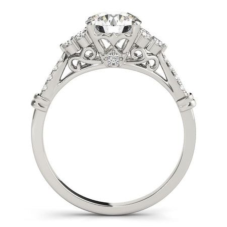 (1 1/8 cttw) Side Clusters Round Diamond Engagement Ring - 14k White Gold